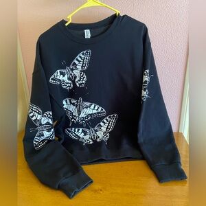 Monarch Butterfly Graphic Black Local Artist Made Crew Sweater White Womens